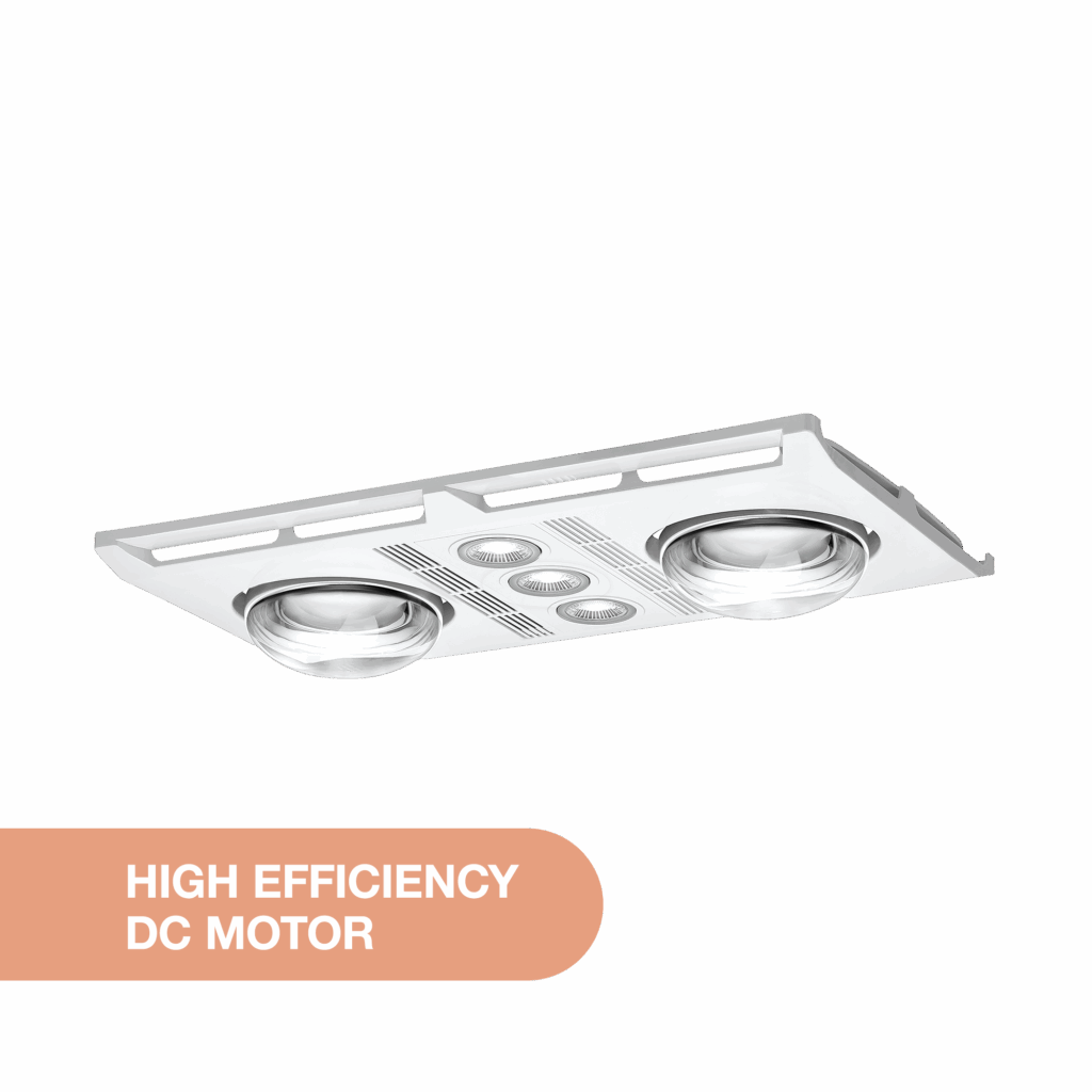 Profile Plus DC 2 3-in-1 Bathroom Heater with 2 Heat Lamps, Exhaust Fan and GU10 LED Light