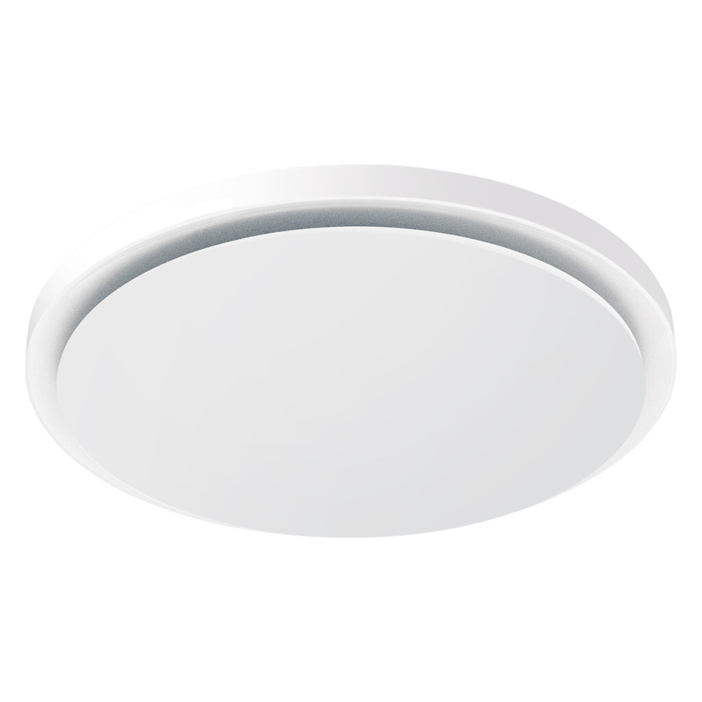 Saturn round exhaust fan in white, featuring a central Tricolour LED light panel and high-velocity centrifugal fan, available in 240mm and 295mm variants.