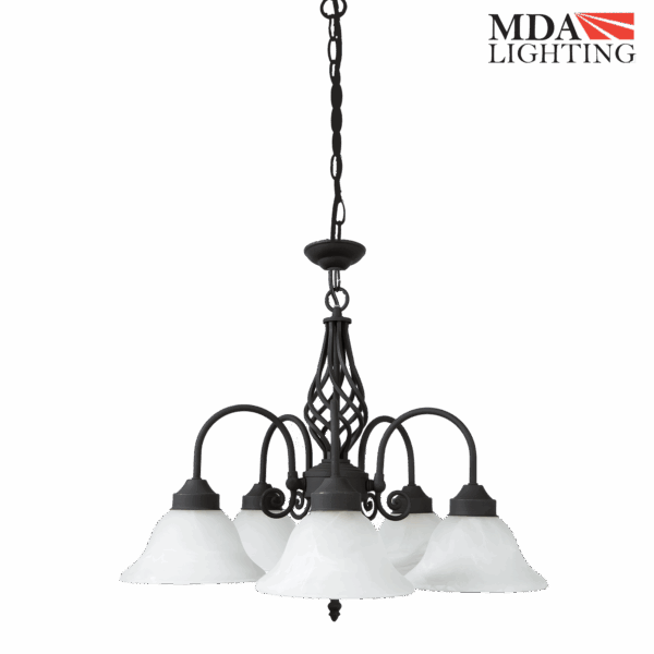 Geneva 1-Light Traditional Pendant in Antique Brass with Pressed Alabaster Glass Shade and Wrought Iron Style Metalwork