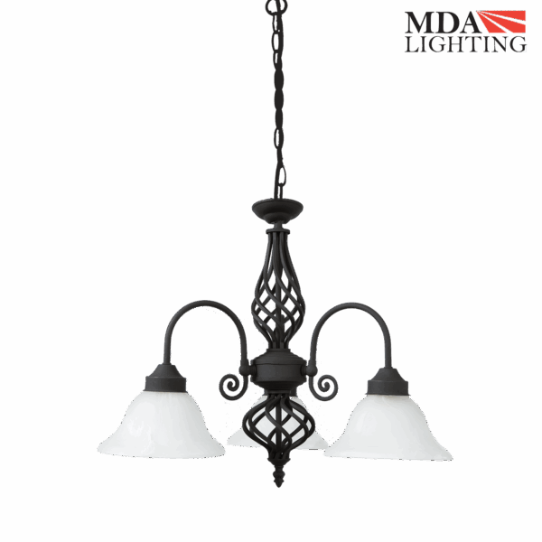 Geneva 1-Light Traditional Pendant in Antique Brass with Pressed Alabaster Glass Shade and Wrought Iron Style Metalwork