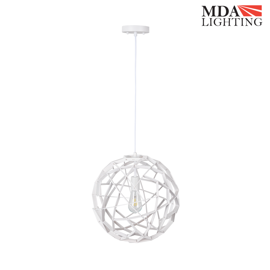 Malmo large white woven sphere pendant light with adjustable suspension