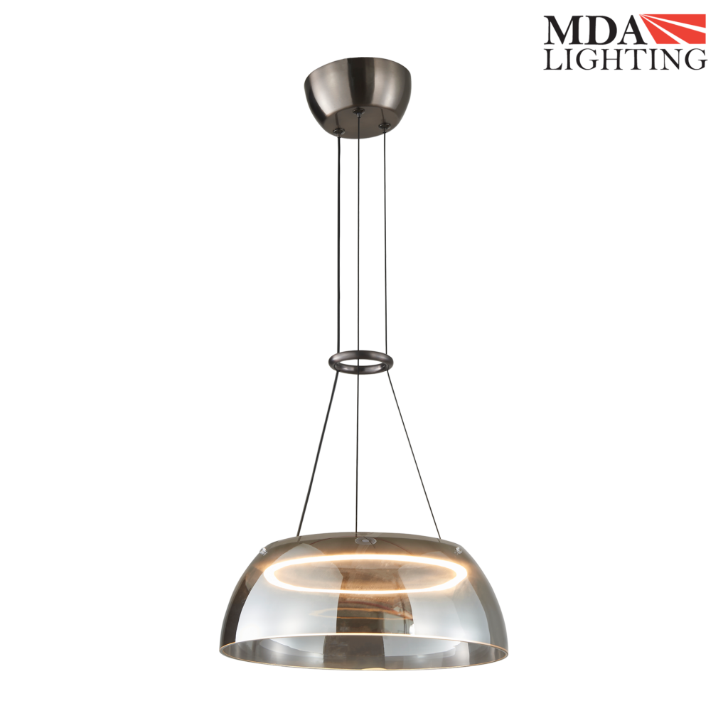 Soho small 300mm smoked chrome pendant light with internal LED ring and 1500mm suspension