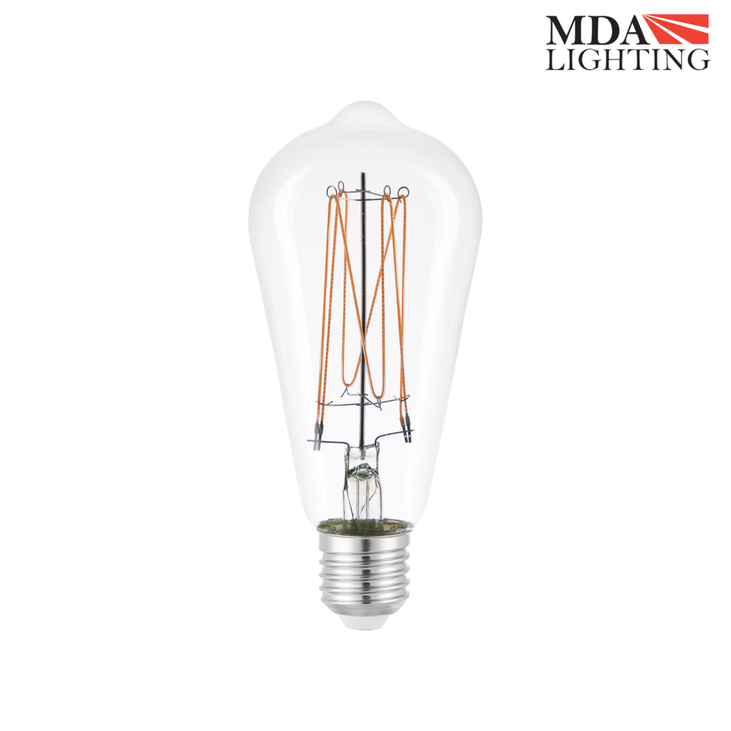ST64 vintage LED filament bulb with E27 base and clear glass for decorative pendant lighting