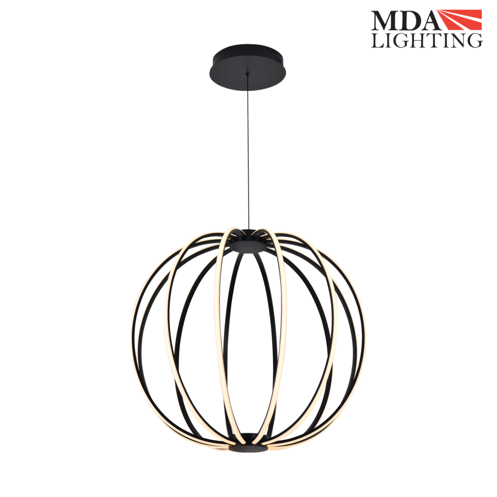 Stellar ring pendant light, oval black cage shade dimension drawing