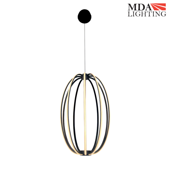 Stellar ring pendant light, oval black cage shade dimension drawing