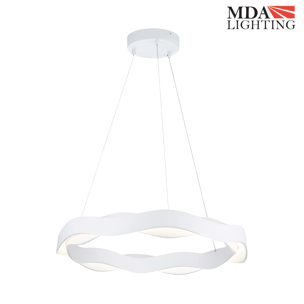 Tribeca white modern wave LED pendant light with 600mm diameter and 2000mm adjustable suspension